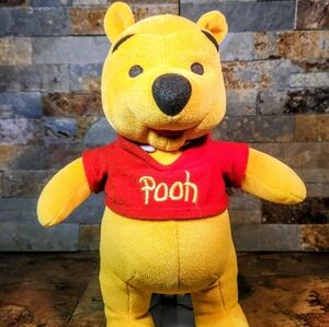 Disney Winnie The Pooh Bear Plush Soft aToy • Stands 12"-Tall • Red Shirt.